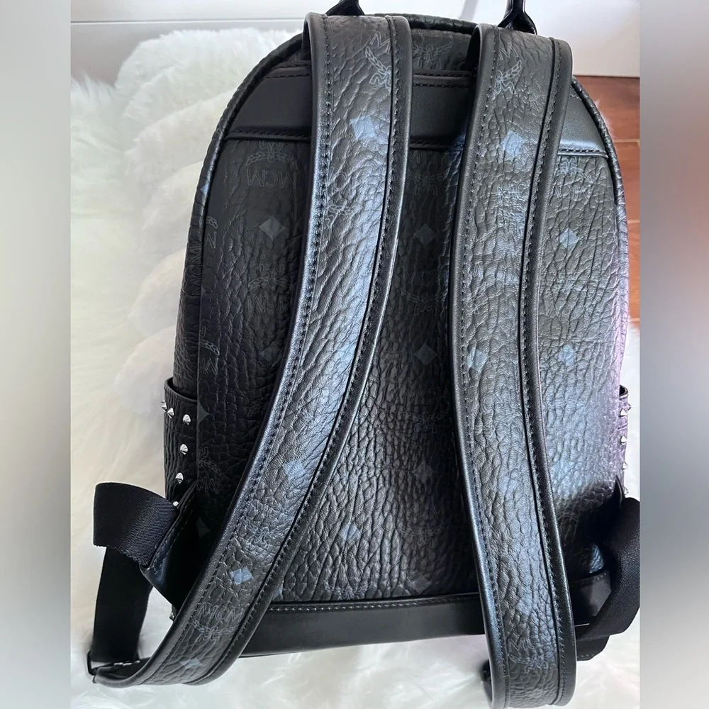 MCM Black Leather Studded Women’s Backpack with Monogram Print - Picture 9 of 16